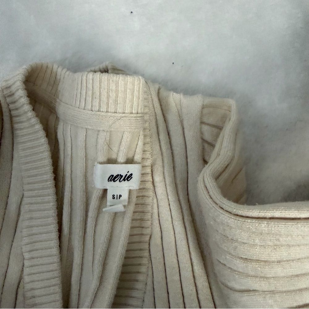 Aerie Ribbed Cream Button Up Cardigan - Picture 2 of 4